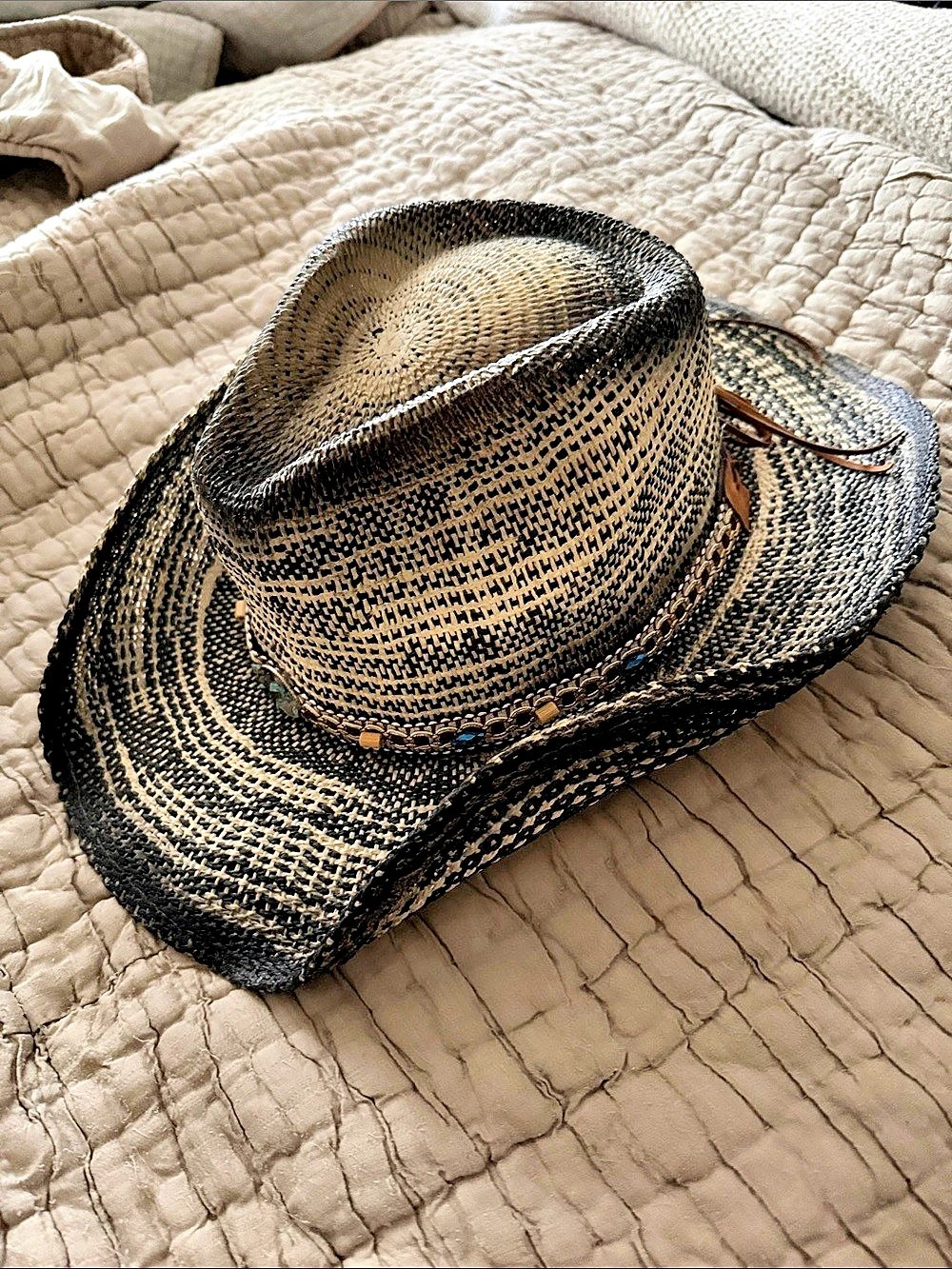 Flora Sombrero Woven Cowboy Hat in Black & Cream NWT - Picture 6 of 16